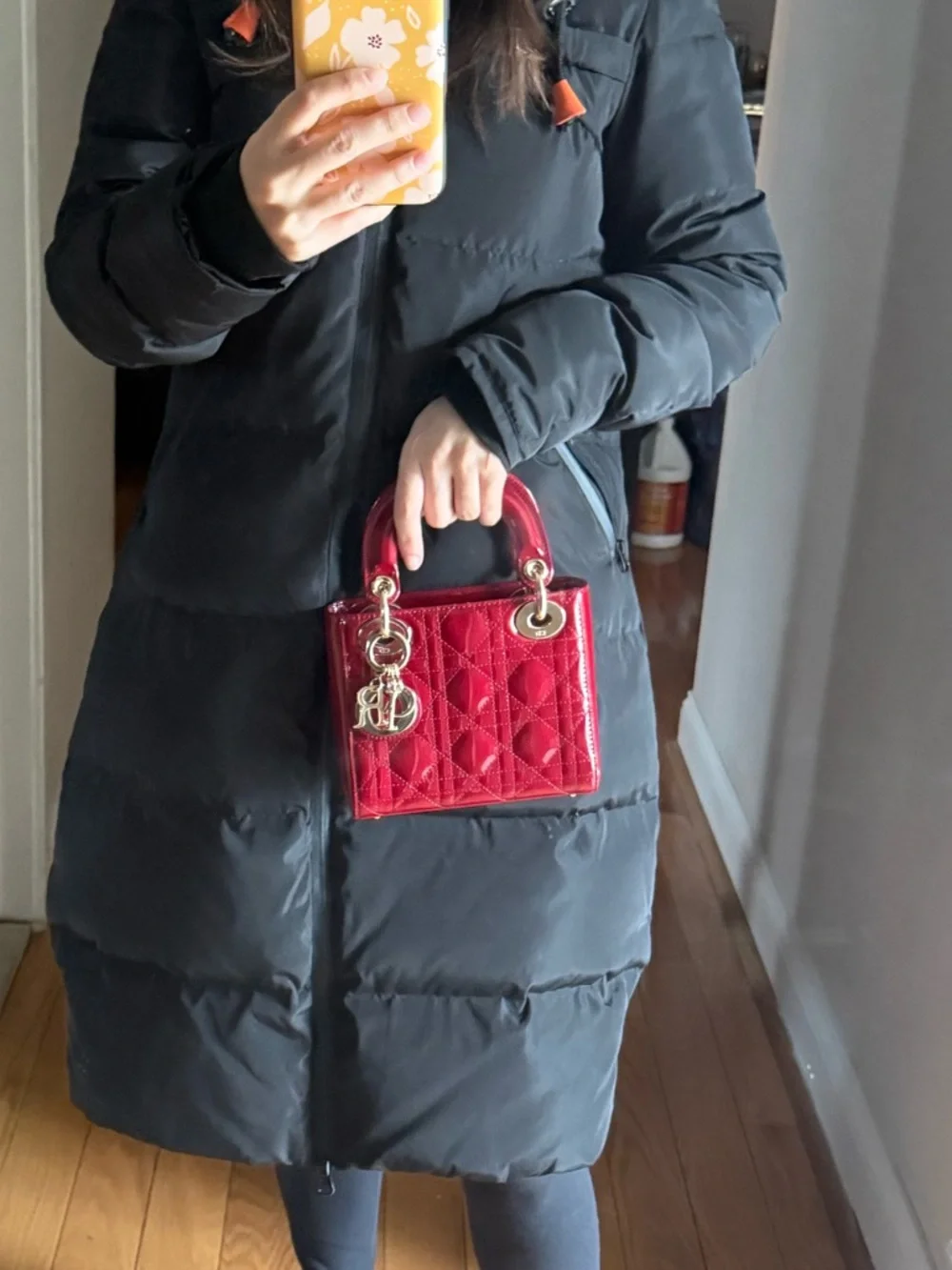 Dior Red Patent Mini Lady Dior Top-Handle Bag - Picture 5 of 13